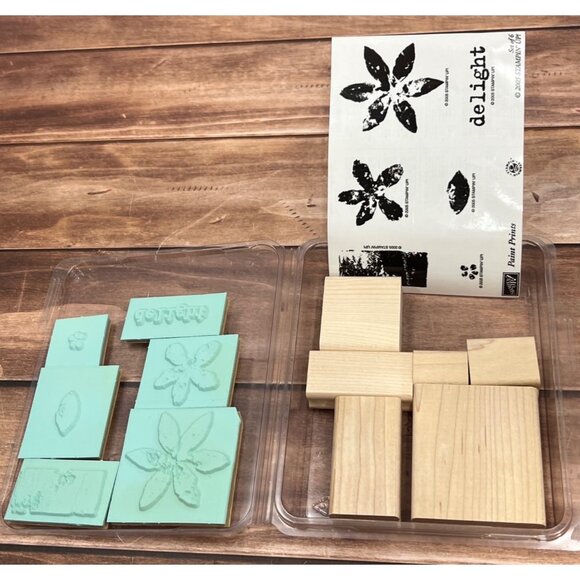 2005 STAMPIN' UP! PAINT PRINTS WOOD MOUNTED RUBBER STAMP SET OF 6 - Picture 2 of 2